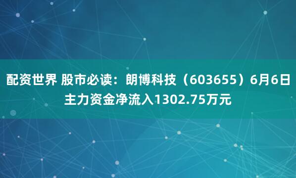 配资世界 股市必读：朗博科技（603655）6月6日主力资金净流入1302.75万元